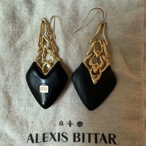 Alexis Bittar Black and Gold Tone Drop Earrings